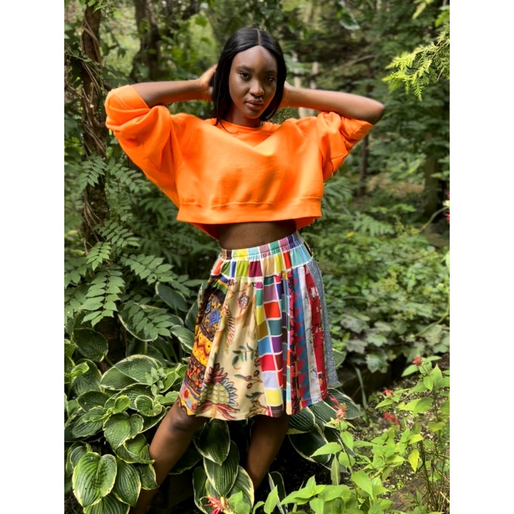 TODD‎ OLDHAM Maker Shop Womens Skirt 90s Patchwork Art Bold Print Flare Vintage